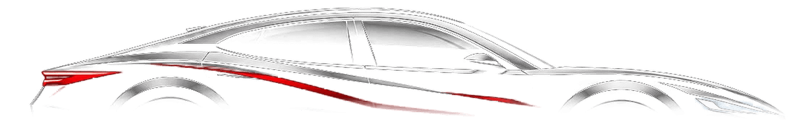 The OneStop Mechatronic signature car: a black sports sedan traced in chrome and red